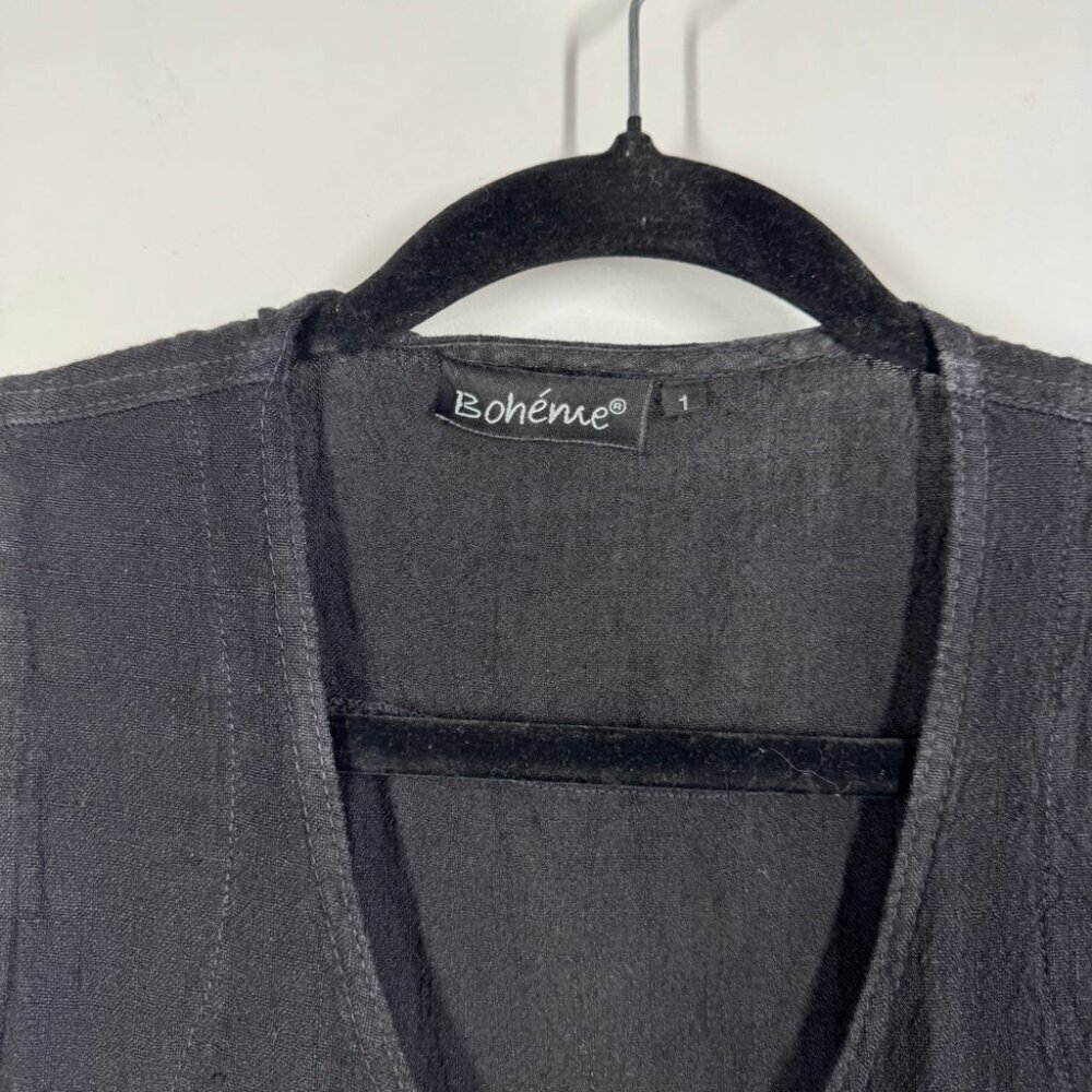 Bohème Black Lagenlook Linen Zip Front Dress Size 1 Sleeveless Boho Casual - Picture 6 of 13